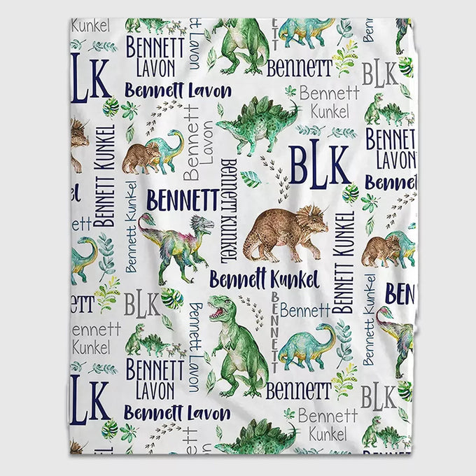 Personalized Dinosaur Blanket, Custom Name Dino Baby