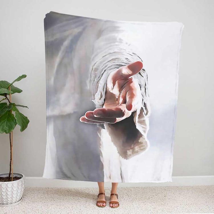 Jesus Reaching Hand Blanket, Christian Painting Art Throw