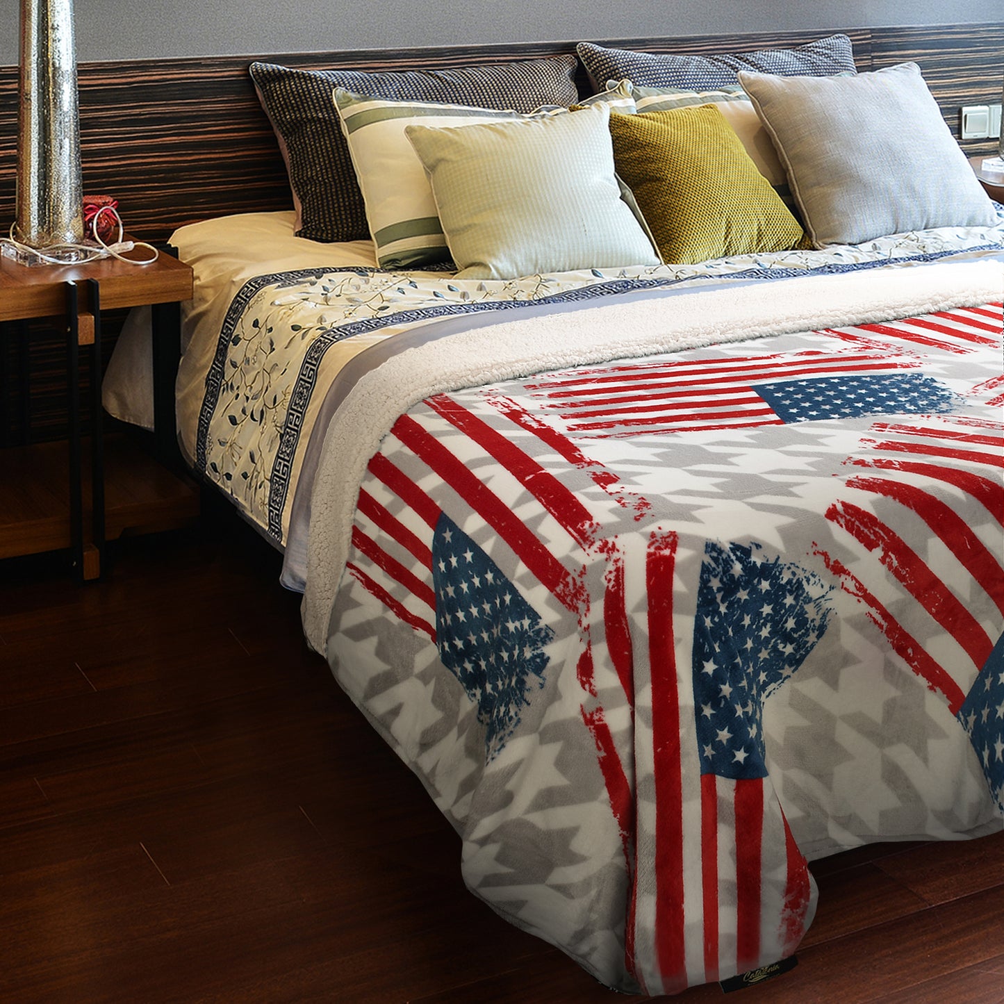 Grunge US Flag Blanket, Repeated Stars Stripes Throw Decor