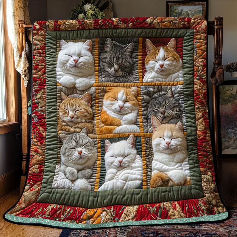 Sleeping Cats Quilt, Cat Lover Patchwork