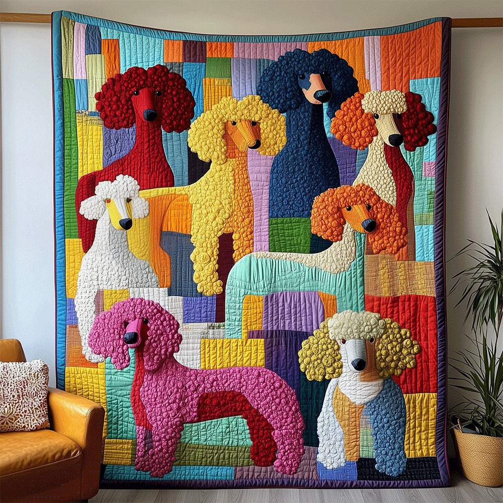 Colorful Poodle Quilt, Abstract Dog Art Throw