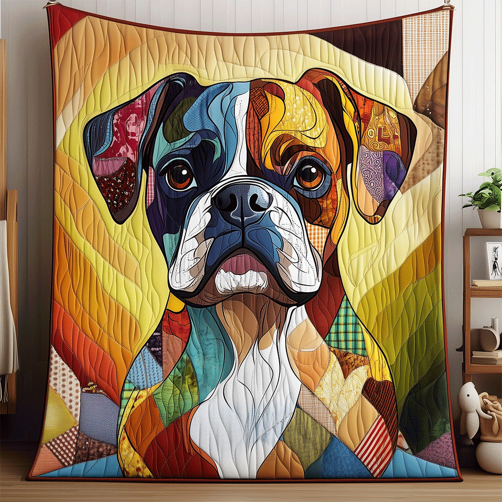 Boxer Dog Patchwork Quilt, Colorful Art Throw