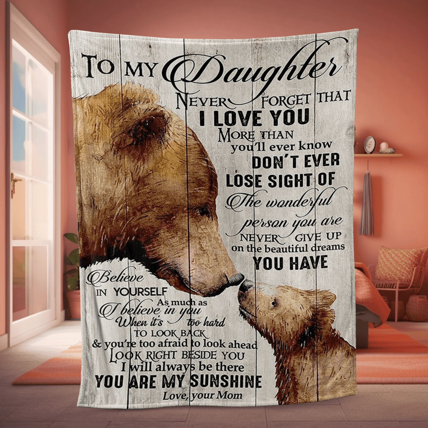 Personalized Mama Bear & Cub Blanket, Inspirational Family Quote Gift