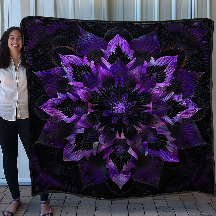 Purple Mandala Flower Quilt, Dark Floral Art