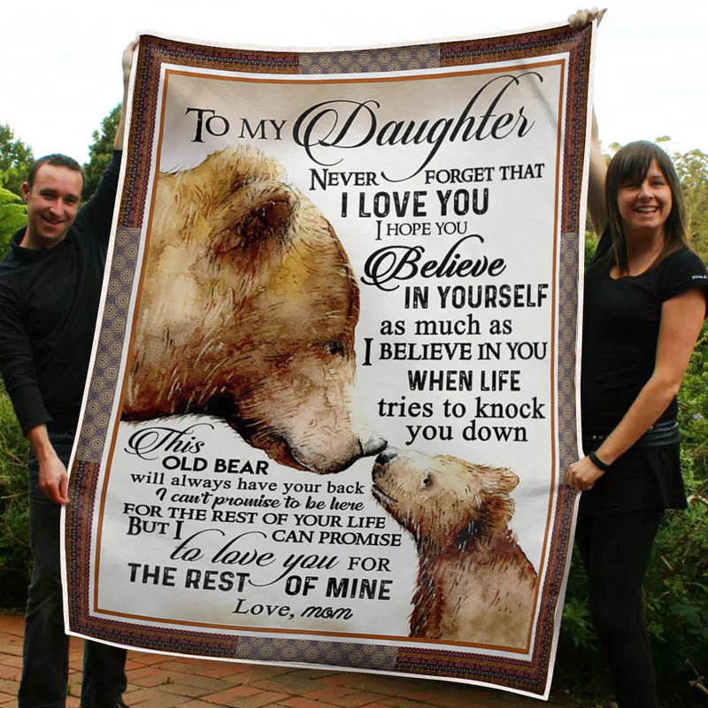 Personalized Mama Bear & Cub Blanket, Inspirational Family Quote Gift