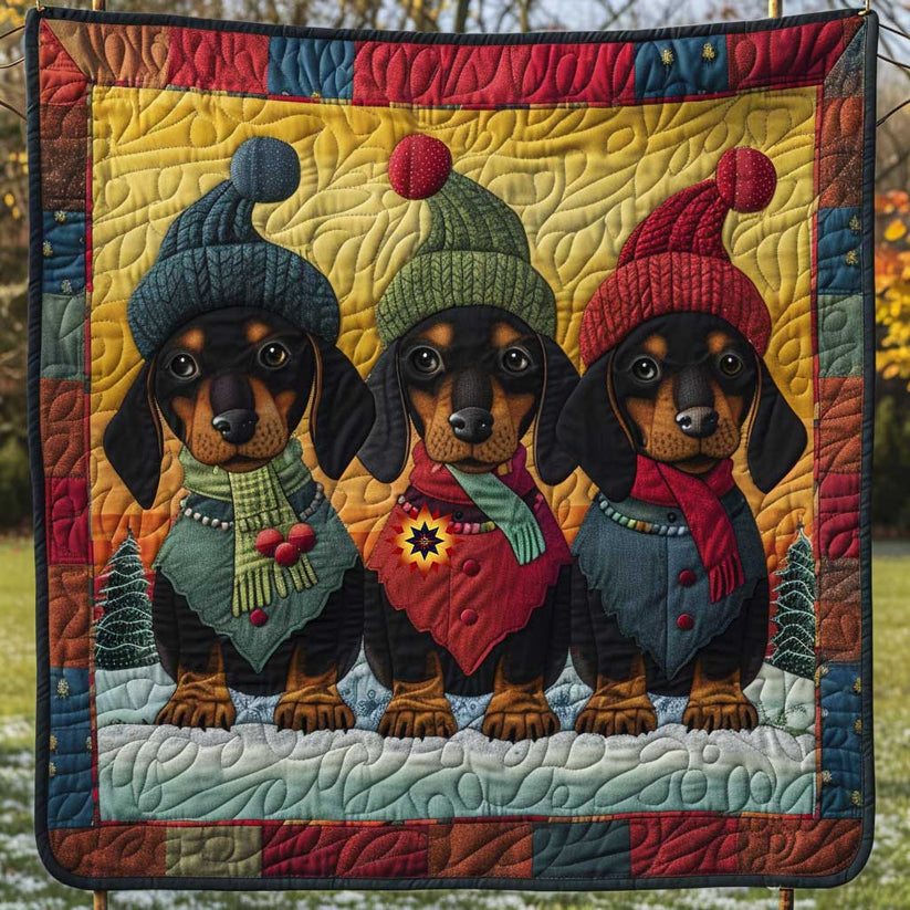 Dachshund Winter Quilt, Sausage Dog Scarf Hat