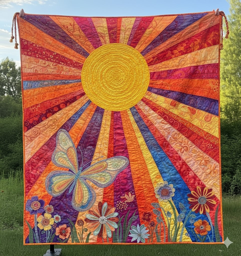 Sunburst Butterfly Quilt, Bohemian Rainbow Decor