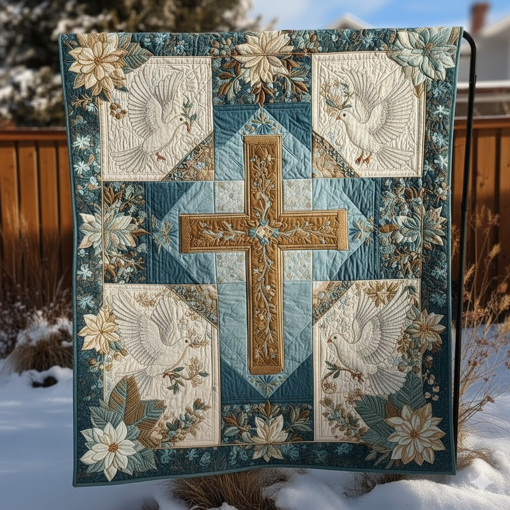Religious Cross Quilt, Dove Christian Home Decor