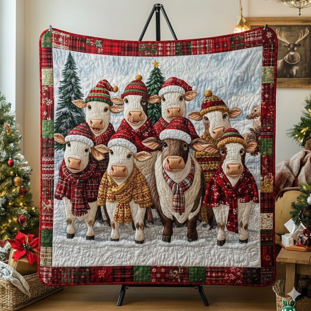 Christmas Cow Quilt, Funny Farm Holiday