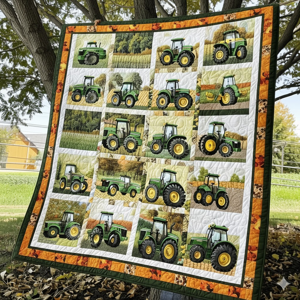 Tractor Quilt Blanket, Farmhouse Decor, John Deere Style Gift