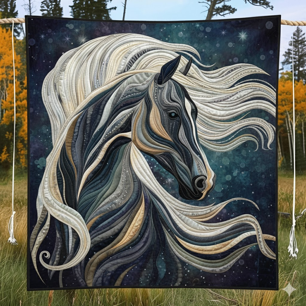 Stallion Horse Quilt, Galaxy Night Sky Horse Lover Gift