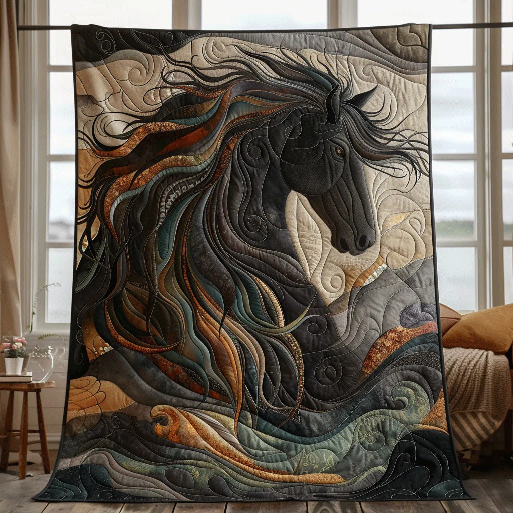 Black Horse Quilt, Abstract Animal Art Home Decor