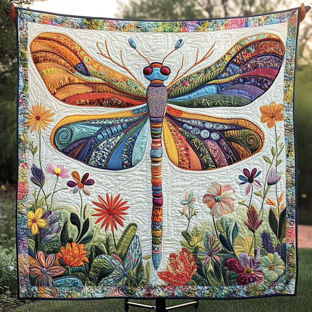 Dragonfly Quilt, Colorful Butterfly Patchwork Quilt
