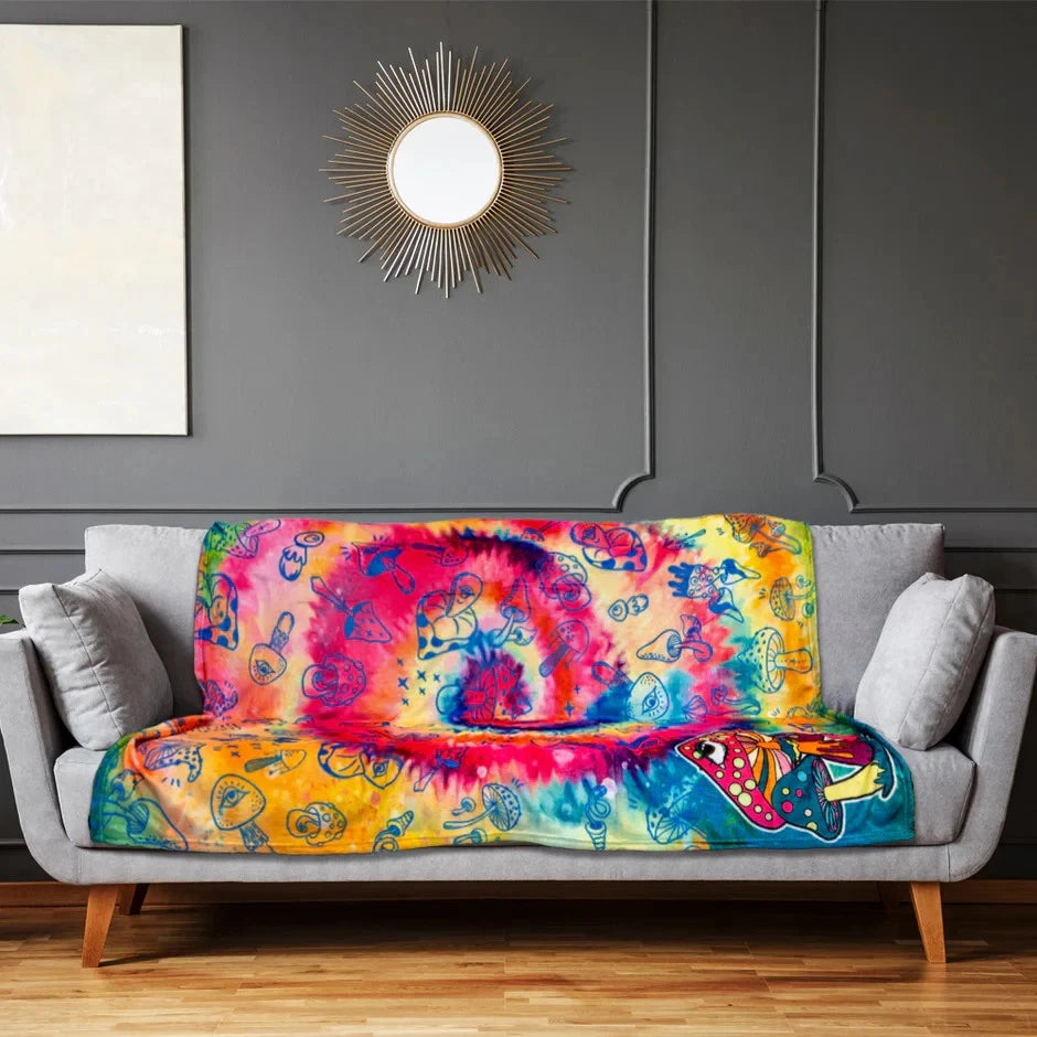Mushroom Tie-Dye Hippie Blanket