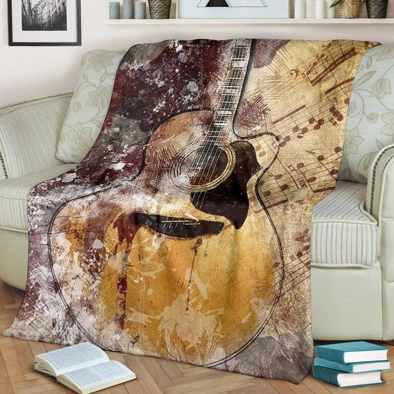 Acoustic Guitar Art Blanket, Grunge Music Throw