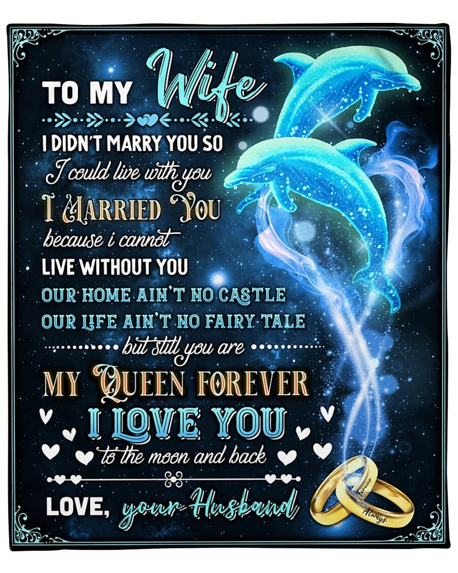 Wife Dolphin Galaxy Queen Forever Blanket