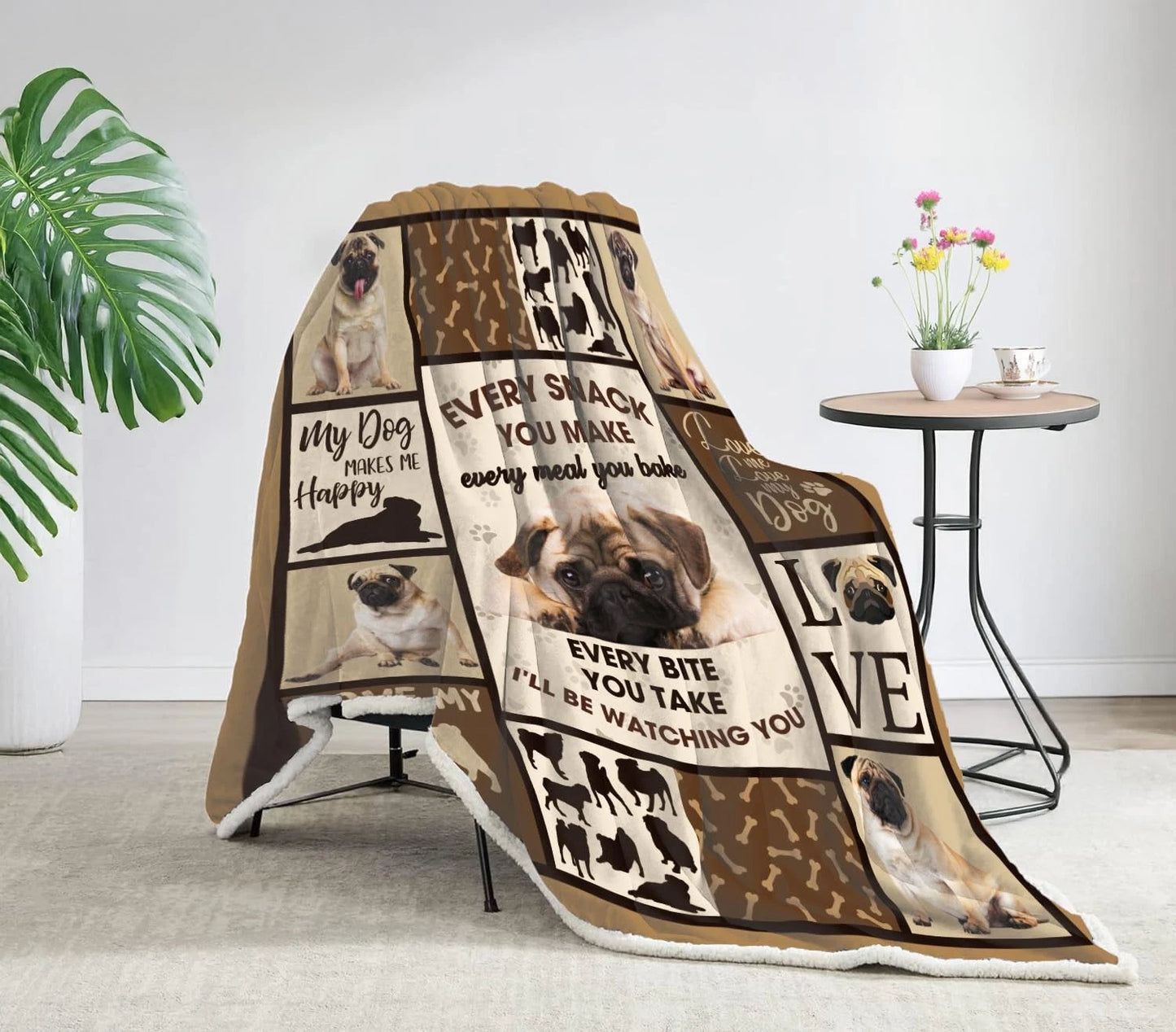 Pug Every Snack I'll Be Watching You Blanket