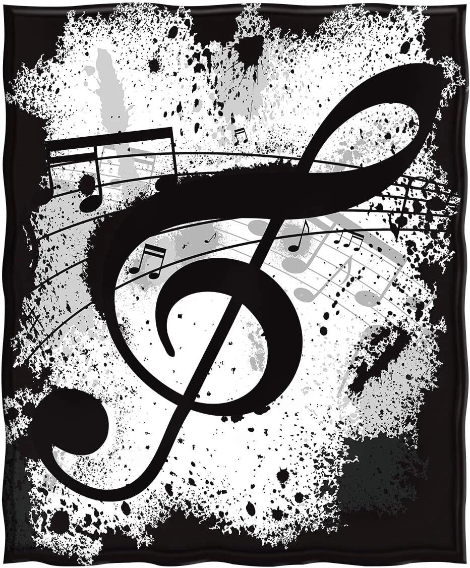 Treble Clef Music Art Black White Blanket