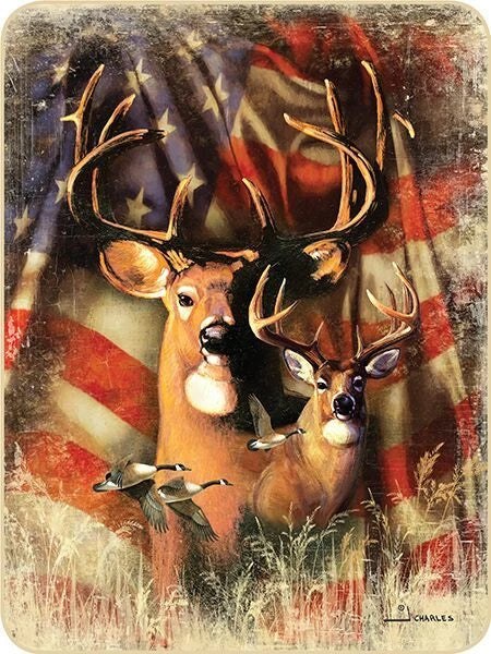 Patriotic Flag Deer Buck Hunting Blanket