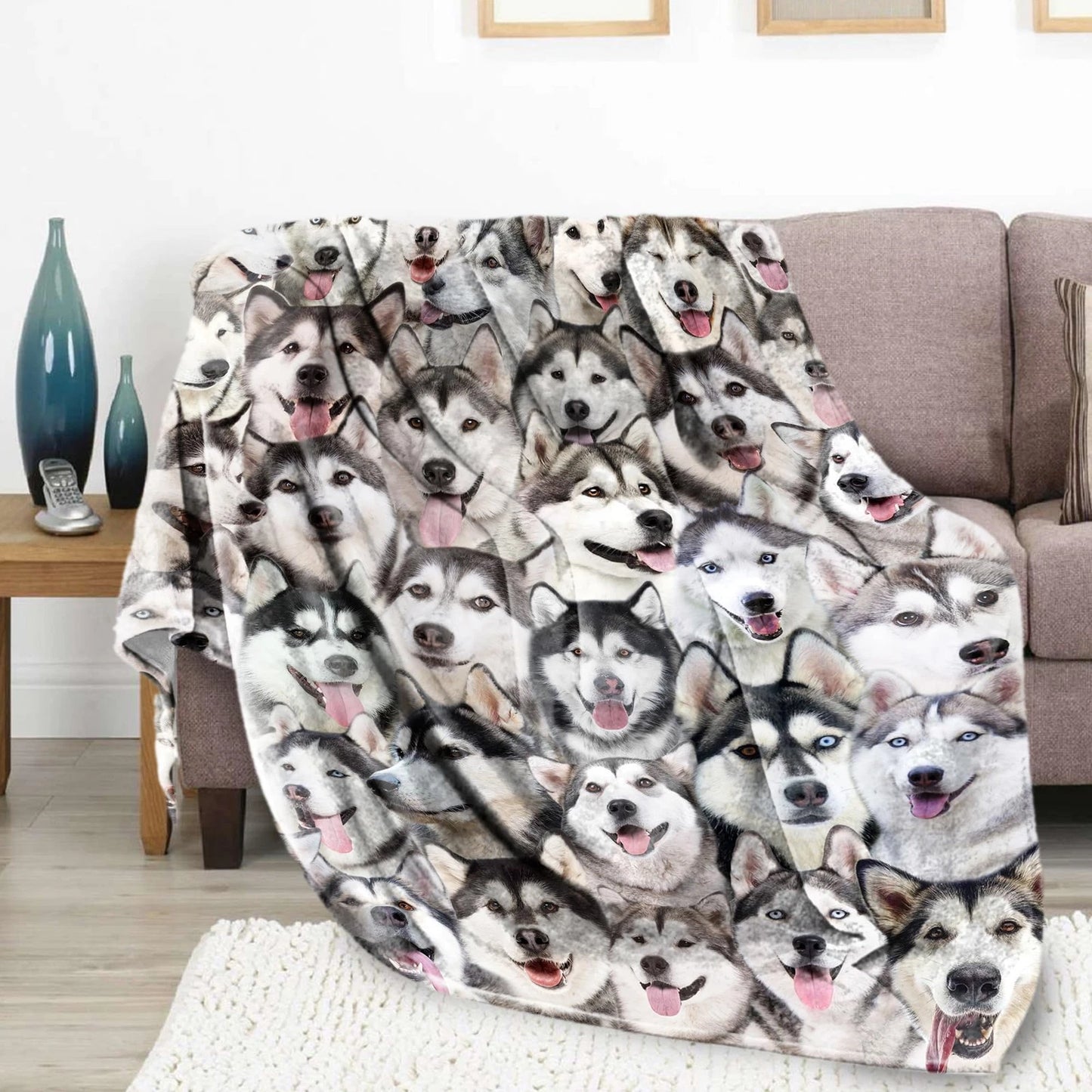 Husky Faces Pattern Dog Lover Blanket