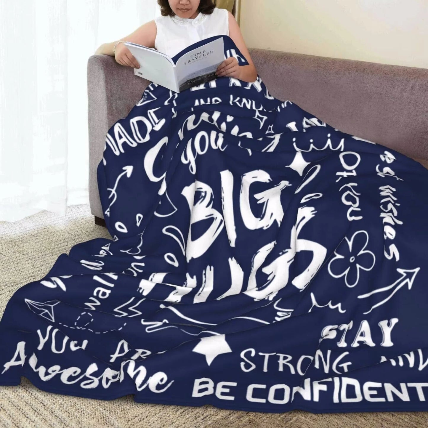 Navy Blue Sending Big Hugs Inspirational Blanket