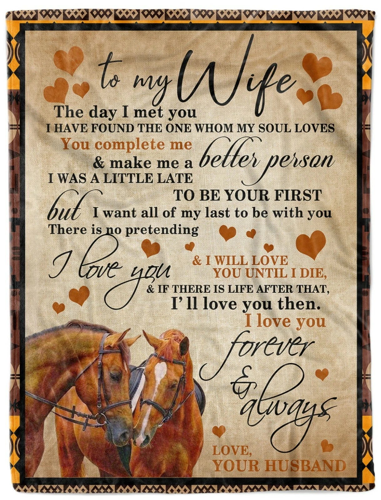 To My Wife Horse Love Blanket For Wife Gift