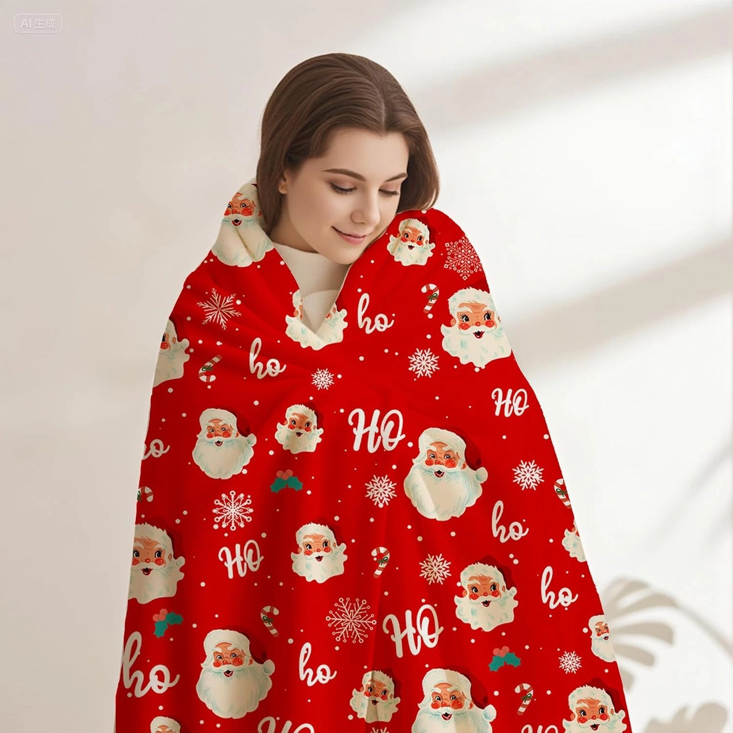 Merry Christmas Blanket Red Ho Ho Xmas Holiday