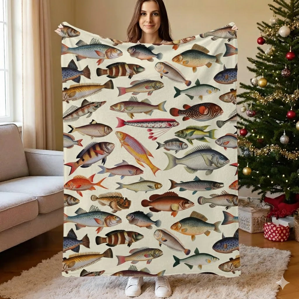 Fish Blanket, Marine Species Vintage Angler