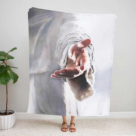 Jesus Reaching Hand Blanket, Christian Painting Art Throw