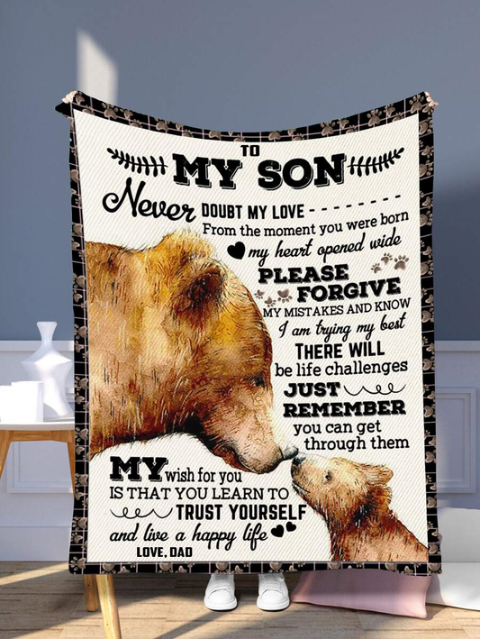 Personalized Mama Bear & Cub Blanket, Inspirational Family Quote Gift