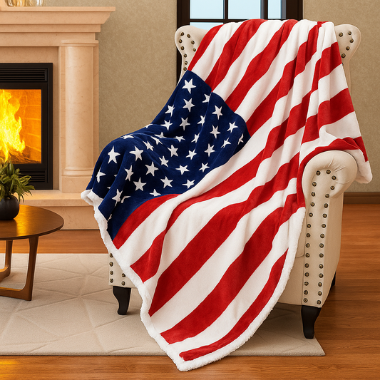 American Flag Sherpa Blanket, Cozy Patriotic Throw Gift