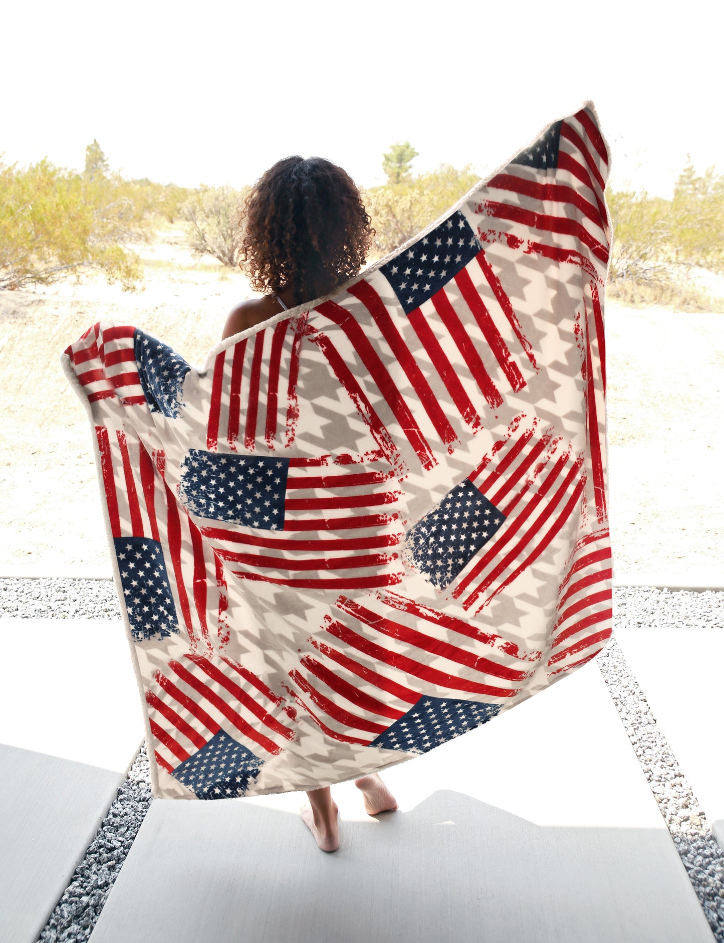Grunge US Flag Blanket, Repeated Stars Stripes Throw Decor