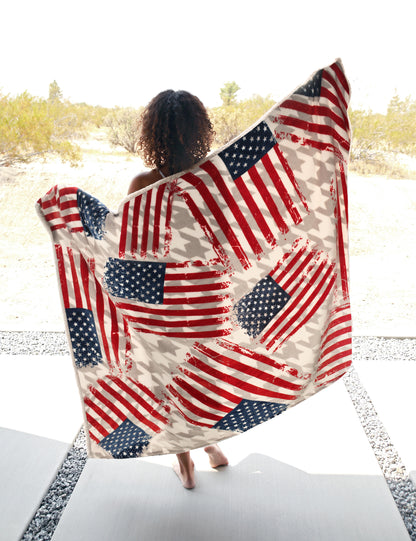Grunge US Flag Blanket, Repeated Stars Stripes Throw Decor