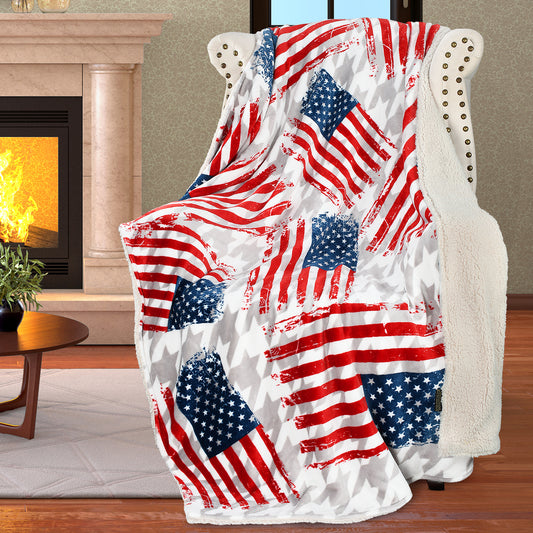 Grunge US Flag Blanket, Repeated Stars Stripes Throw Decor