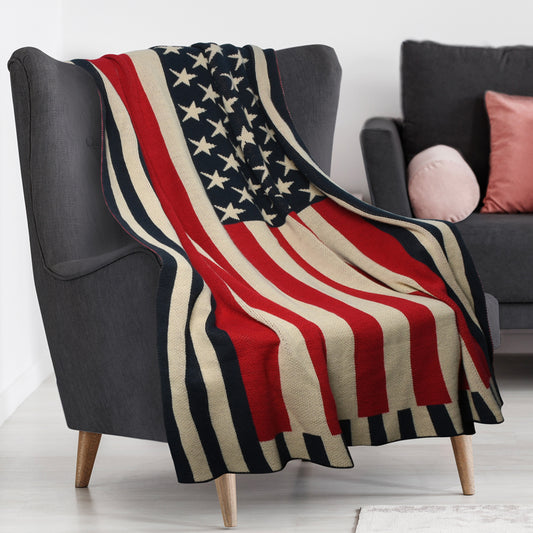 Vintage US Flag Blanket, Woven Patriotic Throw Decor