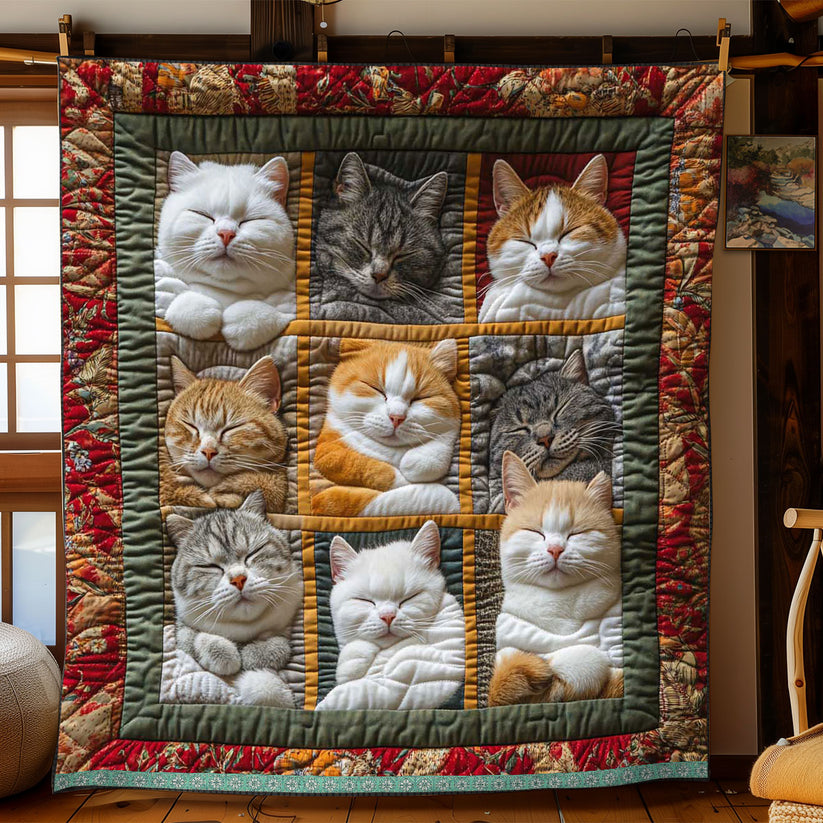 Sleeping Cats Quilt, Cat Lover Patchwork