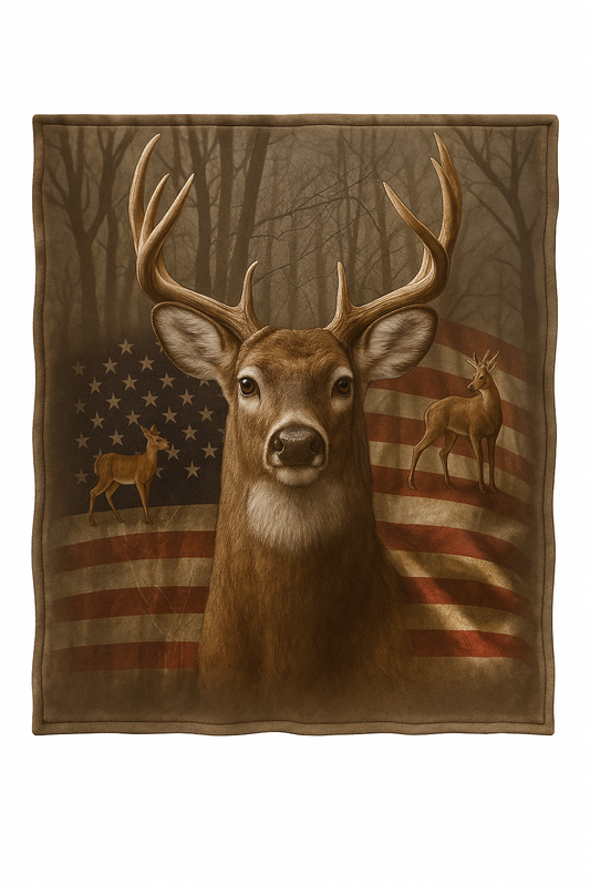 Patriotic Deer Blanket, US Flag Buck Hunter Throw Gift