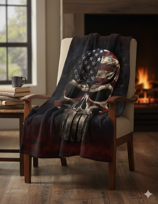 Patriotic US Flag Skull Blanket, Tactical Throw Gift