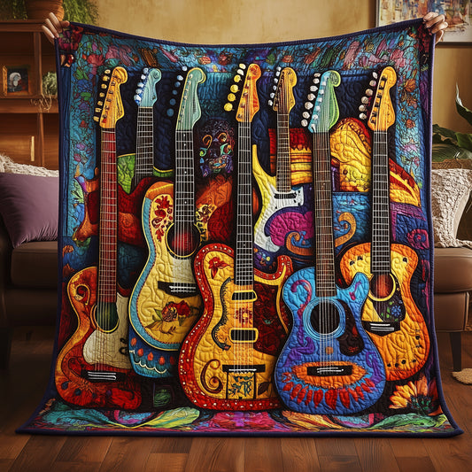 Bohemian Guitar Quilt, Dia De Los Muertos Throw