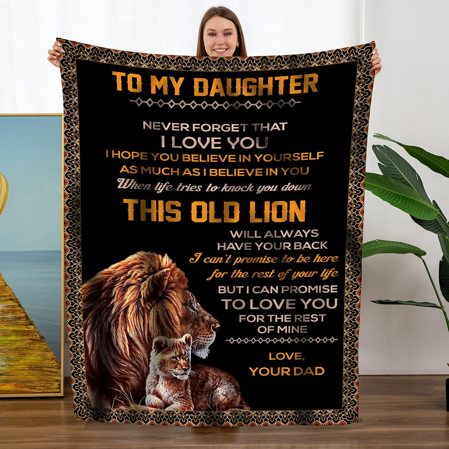 Personalized Lion & Cub Blanket, Inspirational Family Quote