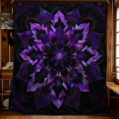 Purple Mandala Flower Quilt, Dark Floral Art