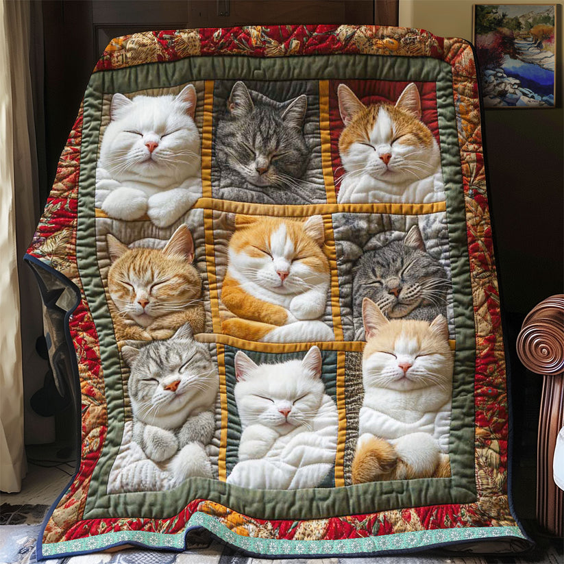 Sleeping Cats Quilt, Cat Lover Patchwork