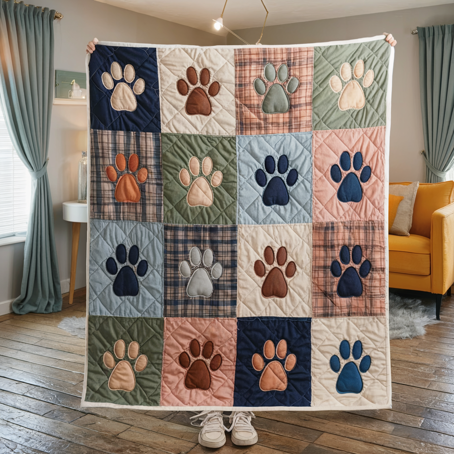 Dog Paw Print Patchwork Quilt Blanket