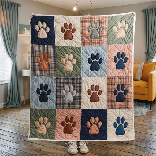 Dog Paw Print Patchwork Quilt Blanket