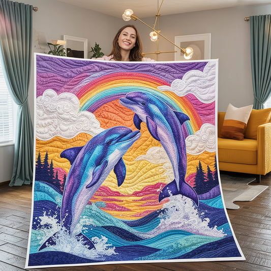 Dolphin Rainbow Quilt, Ocean Sunset Throw