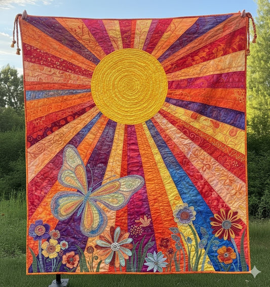 Sunburst Butterfly Quilt, Bohemian Rainbow Decor