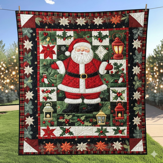 Santa Claus Quilt Blanket, Traditional Christmas Holiday Decor