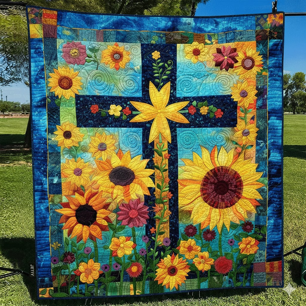 Sunflower Cross Quilted, Religious Christian Gift