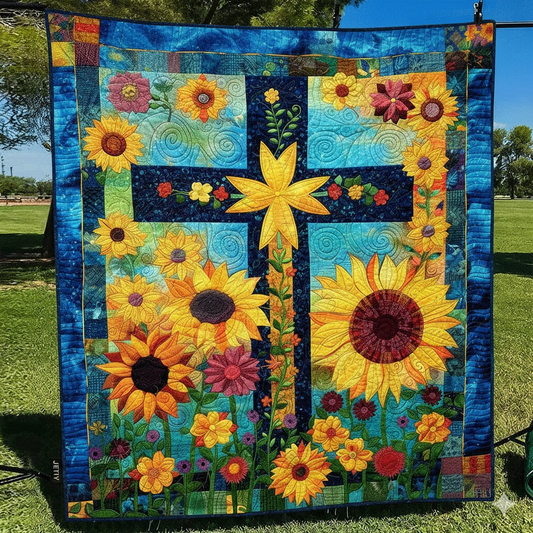 Sunflower Cross Quilted, Religious Christian Gift