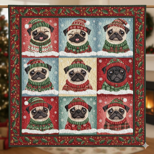 Christmas Pug Quilt, Ugly Sweater Dog Lover Holiday